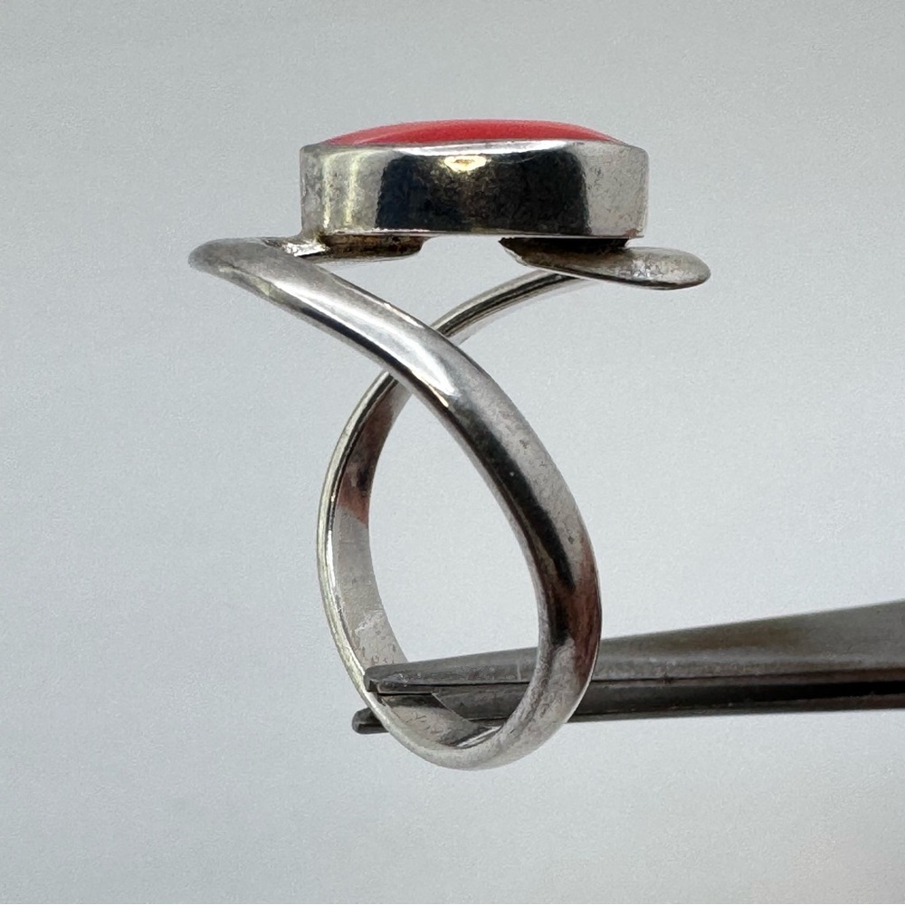 Vintage Mexico Silver Red Faux Carnelian Agate Swirl Ring Statement Sz 9 - Picture 5 of 8